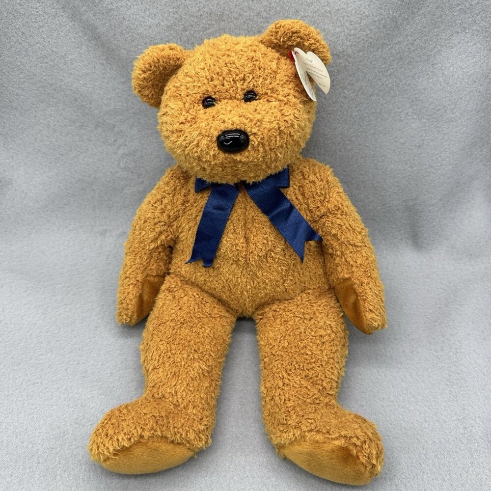 Teddy Bear Fuzz Brown Blue Bow Tie 1999 Plush Stuffed Toy 13" TY Beanie Buddies - Picture 12 of 13